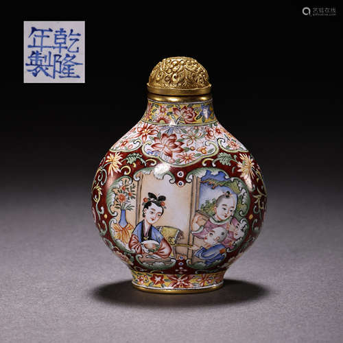 BRONZE AND ENAMEL SNUFF BOTTLE, QING DYNASTY