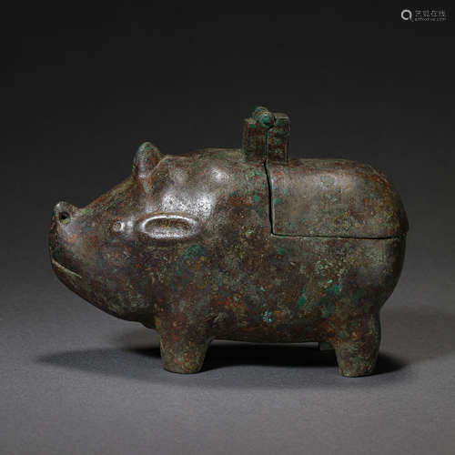 CHINESE HAN DYNASTY BRONZE PIG