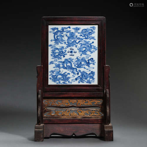 CHINESE QING DYNASTY BLUE AND WHITE SCREEN