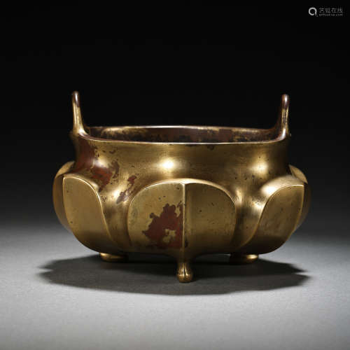 CHINESE MING DYNASTY XUANDE GILT BRONZE INCENSE BURNER
