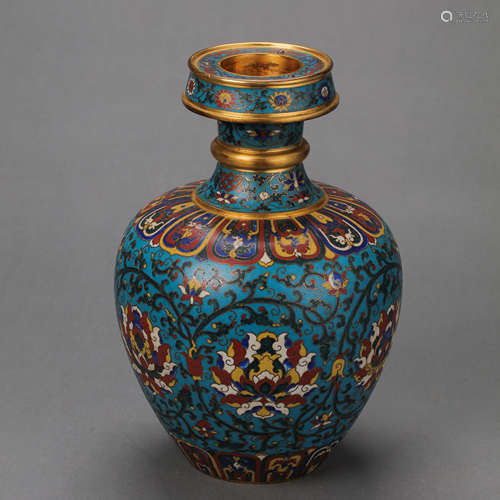 CHINESE MING DYNASTY CLOISONNE PLATE MOUTH BOTTLE