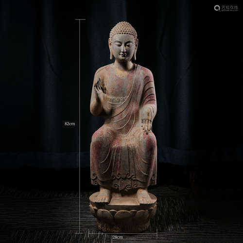 SITTING QINGSHI BUDDHA STATUE, NORTHERN WEI DYNASTY, CHINA