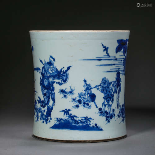 CHINESE MING DYNASTY CHONGZHEN BLUE AND WHITE PEN HOLDER