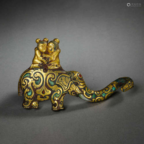 CHINESE WARRING STATES PERIOD BELT HOOK INLAID TURQUOISES