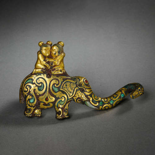 CHINESE WARRING STATES PERIOD BELT HOOK INLAID TURQUOISES
