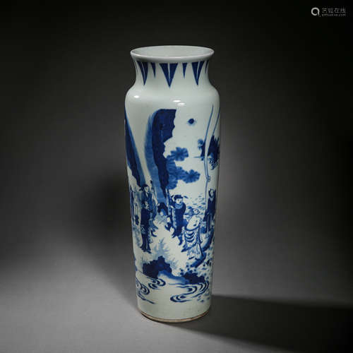 CHINESE MING DYNASTY CHONGZHEN BLUE AND WHITE FIGURE VASE