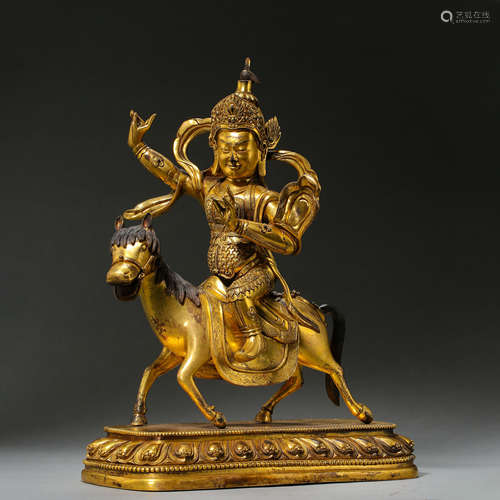 CHINESE MING DYNASTY GILT BRONZE STATUE OF THE GOD OF WEALTH