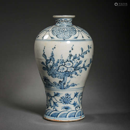 BLUE AND WHITE PLUM VASE, EARLY MING DYNASTY, CHINA