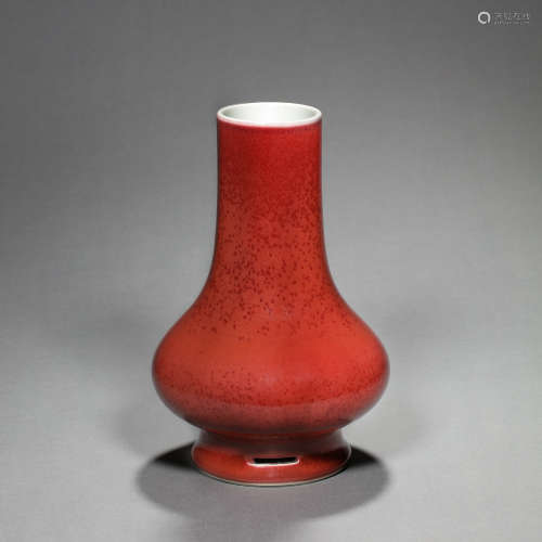 CHINESE QING DYNASTY RED GLAZE POETRY BOTTLE