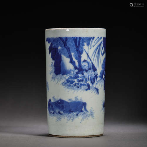 CHINESE QING DYNASTY BLUE AND WHITE PEN HOLDER