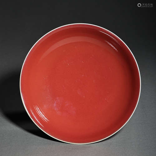 CHINESE MING DYNASTY XUANDE RED GLAZE PLATE