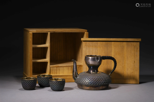 Set Of Silver Teapot And Cups