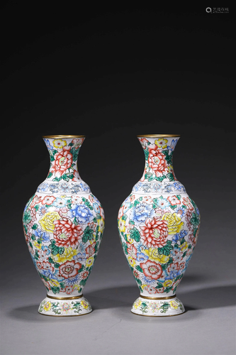 Pair Of Bronze Enamel Millefleurs Vases