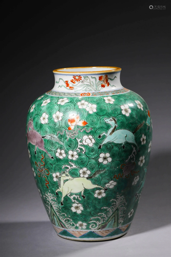 Ming Jiajing Mark Green-Ground Mythical Beast Globular Vase