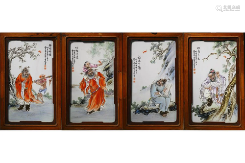 Set Of Porcelain Zhongkui Figure Hanging Plaques