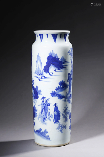 Blue And White Figure Rouleau Vase