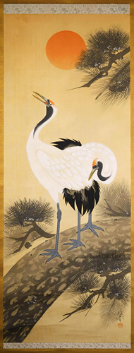 Chinese Crane And Pine Painting, Xin Chun Mark