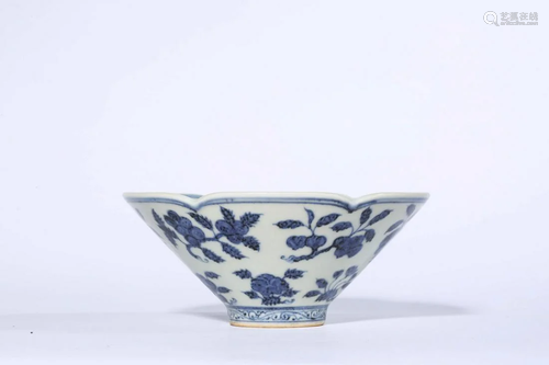 Blue and White Flower Lobed Bowl, Xuande Mark