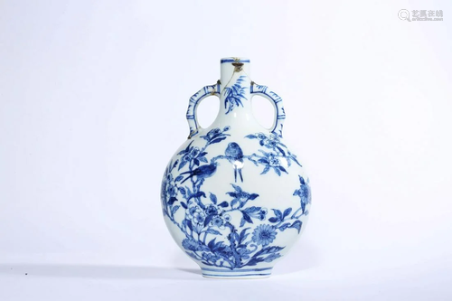 Blue and White Pine, Bamboo and Plum Moon Flask, Qianlong Ma...