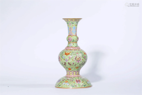 Famille Rose Eight Treasures Flower Gu Vase, Qianlong Mark