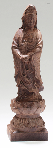 Chinese Hardwood Carved Guanyin Statue