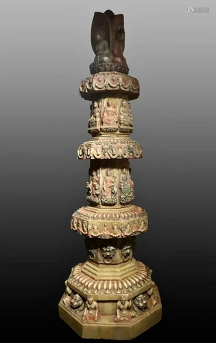 A Tang Styled Carved HanBai Jade Buddhist Pagoda