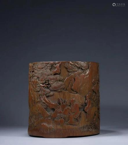 A Carved Round Bamboo Brushpot