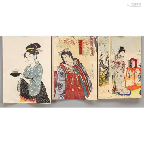 7 woodblock prints, Japan, 19t