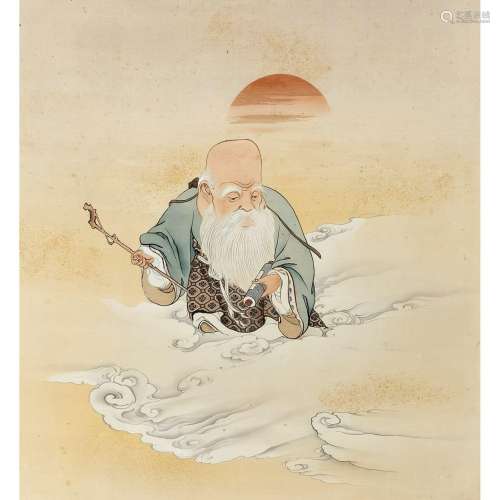 Silk painting with hotei, Chin