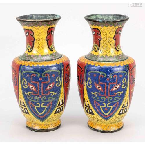 Pair of cloisonné vases with t
