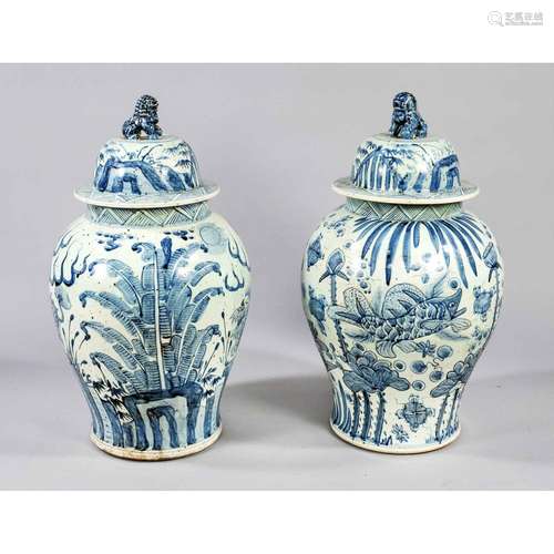 Pair of large blue and white l