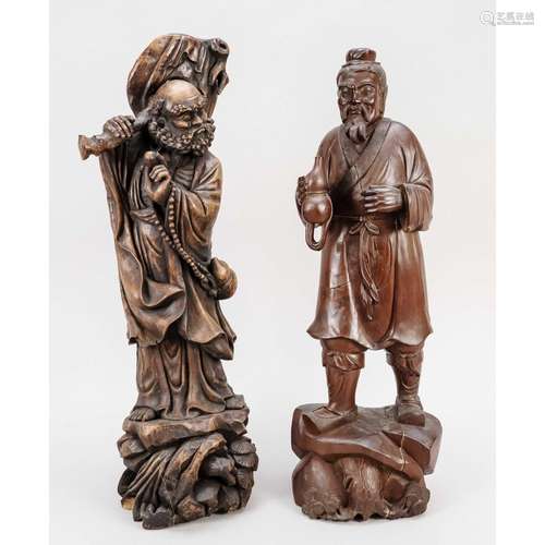 2 large wooden figures, China,