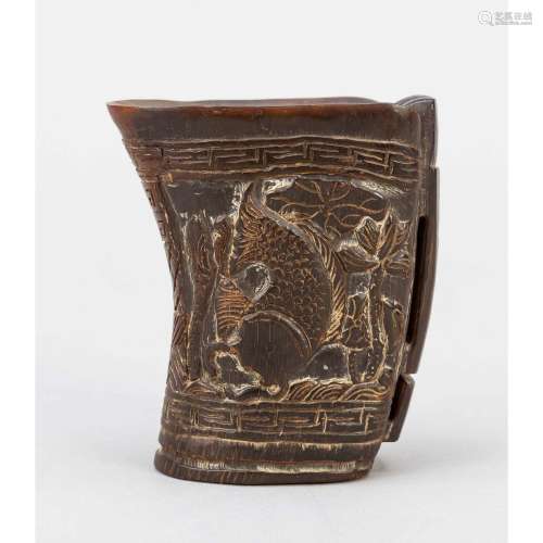 Horn cup with fishes, China, 1