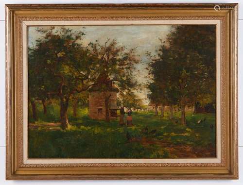 Louis Dumoulin Large Farm Scene Oil on Canvas