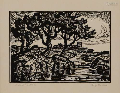 Birger Sandzen "Kansas Landscape" Woodcut