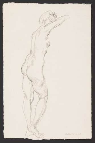 Paul Cadmus Standing Female Nude Crayon on Paper