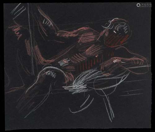 Paul Cadmus Reclining Male Nude Crayon on Black Paper