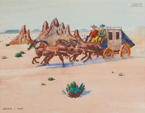 Leonard Reedy Stagecoach Watercolor