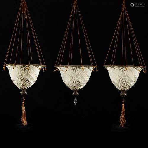 Grp: 3 Fortuny Italian Silk Samarkanda Lamps