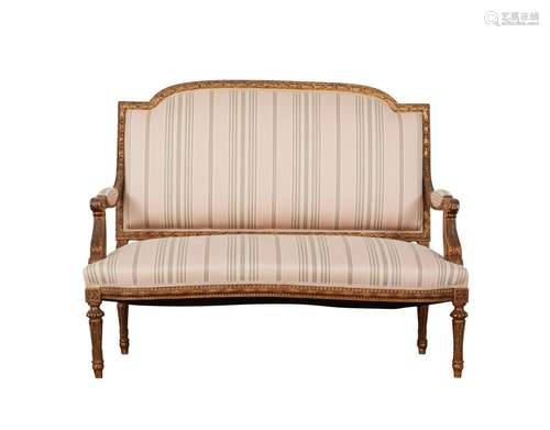 French Settee Gilt with Pink Fabric