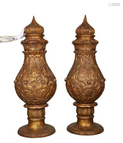 Pr: Large Continental Giltwood Decorative Urns