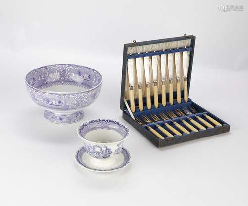 Grp: 2 Gustavsberg Bowls w/ Fish Flatware Set