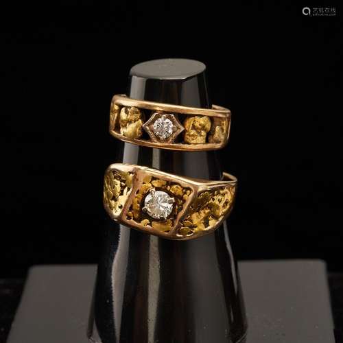 Grp: 2 Alaskan Gold Nugget Rings w/ Diamonds