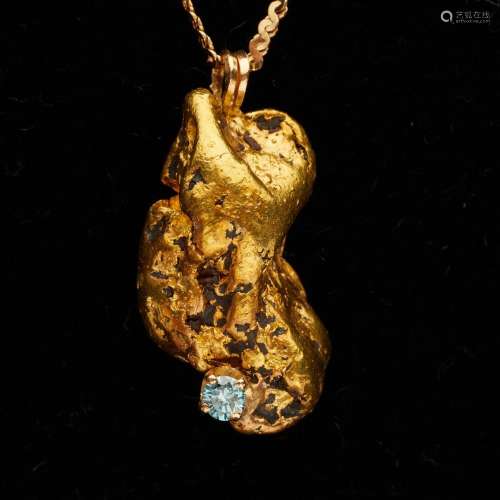 Lrg Alaskan Gold Nugget Blue Diamond & Gold Chain