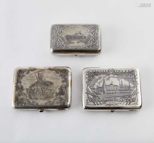 Grp: 3 Russian Silver Niello Cigarette Cases