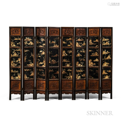 Eight-panel Lacquered Folding Screen, China, 19th/20th centu...