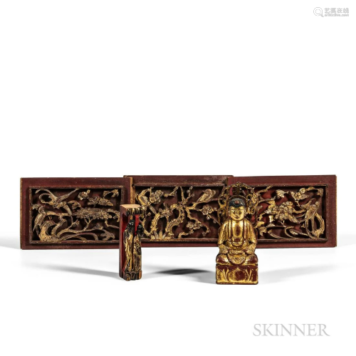 Six Gilt/Lacquered Carved Wood Items, China, 19th and 20th c...