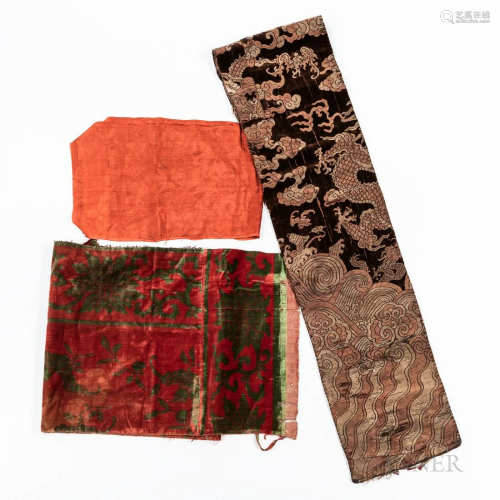 Three Textile Fragments, China, a 19th century uncut velvet ...