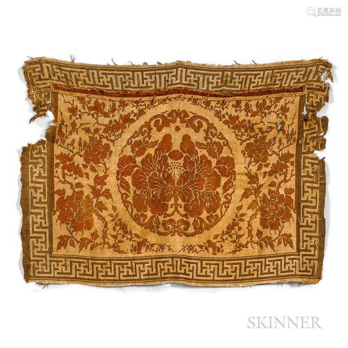 Woven Chair Cover, China, square with a central lotus flower...