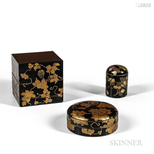 Three Maki-e Lacquered Covered Boxes, Japan, late Edo period...